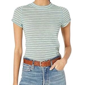 We the free scoop neck T-shirt bluish green with a light yellow stri…